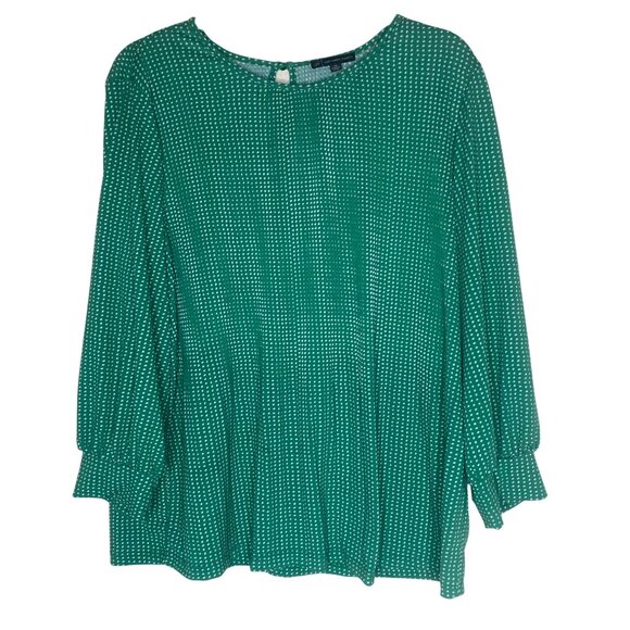 Adrianna Papell Blouse Womens XL Green Polka Dot 3/4 Sleeve Stretchy Comfortable - Picture 1 of 11